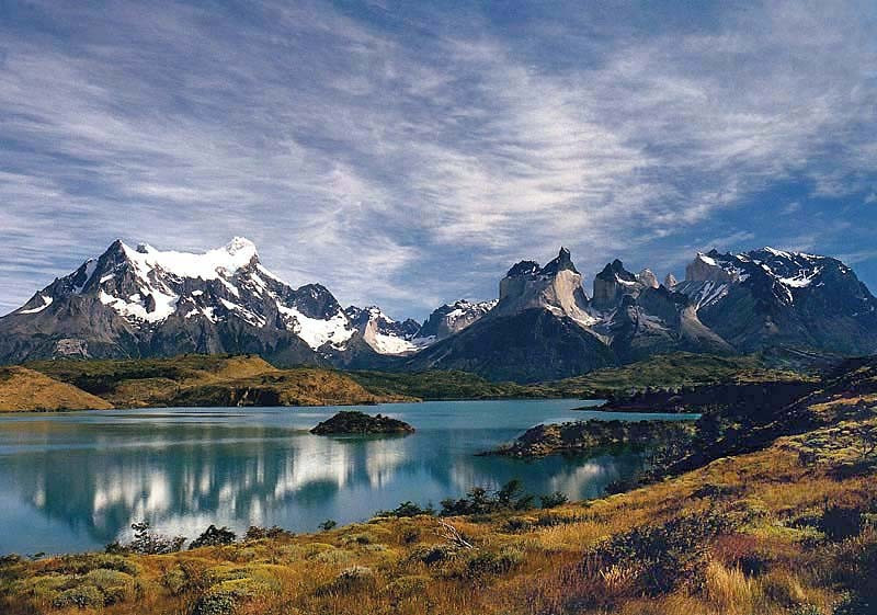 19 Torres del Paine reflecting in Pehoe Lake 800
