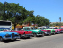 lineup of 1950 s taxis in havana 800