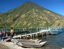 70 small boats anchored in san pedro in front of a volcano in guatemala 800