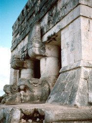 13 guardians at the entrance to a maya temple in tulum