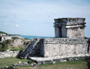 2 mayan temple over looking the caribbean sea